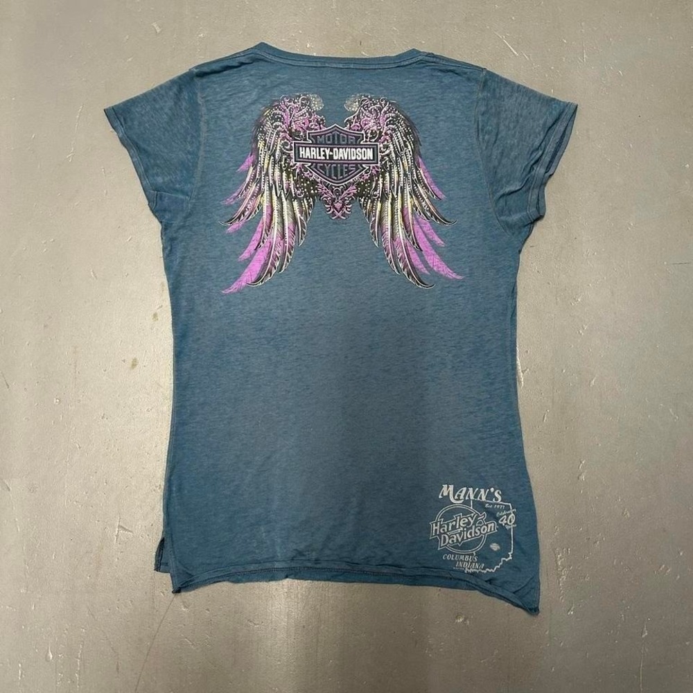 Women's Y2K rhinestone graphic double sided Harley Davidson babydoll tshirt